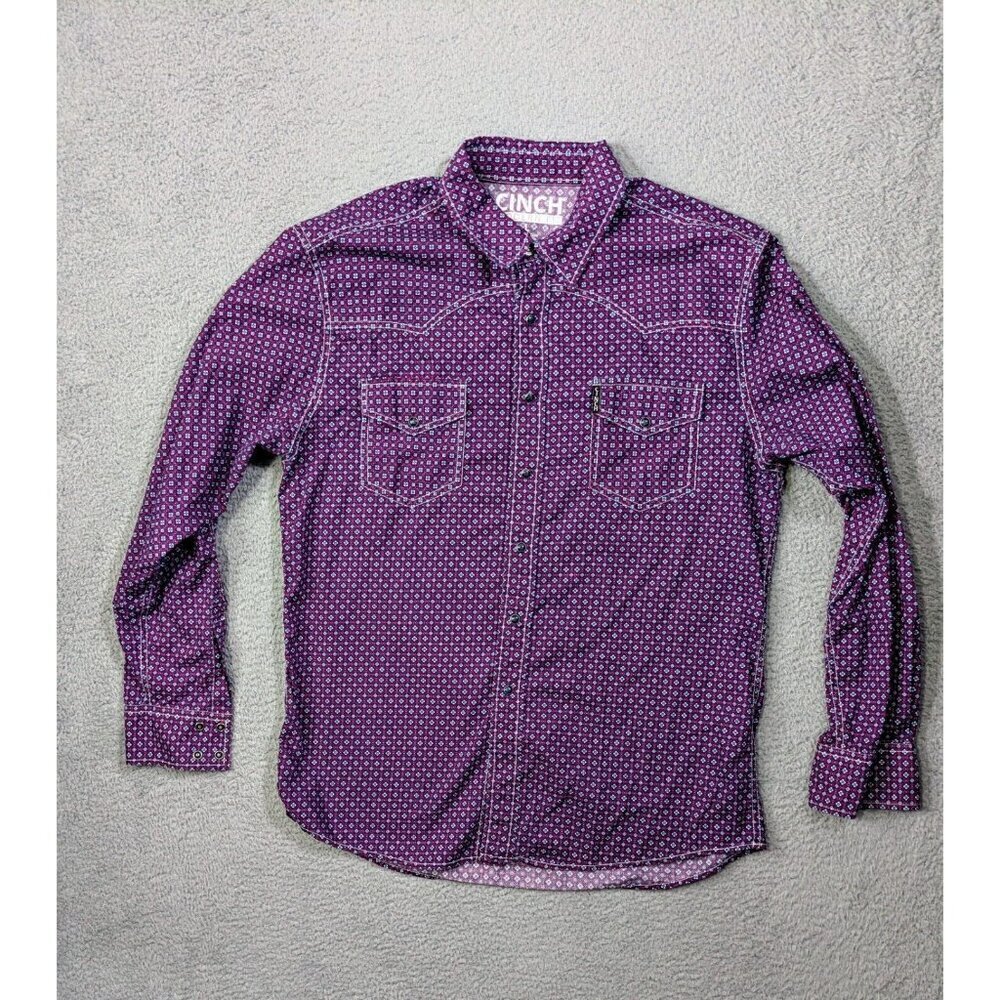 Cinch Modern Fit Shirt Mens Large Pearl Snap Cowboy Western Rodeo Geometric